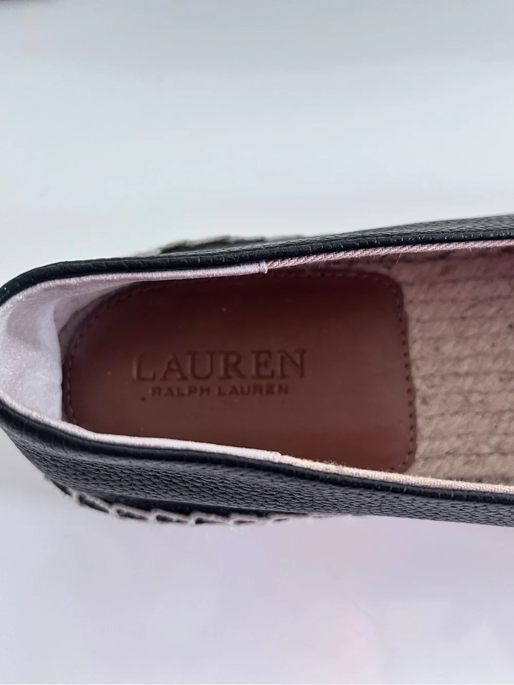 Ralph Lauren Espadrille Flats Black Leather Size 8.5
